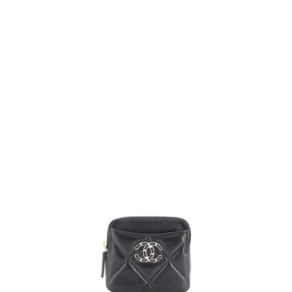Chanel 19 Square Zip Around Card Holder Wallet Quilted Lambskin